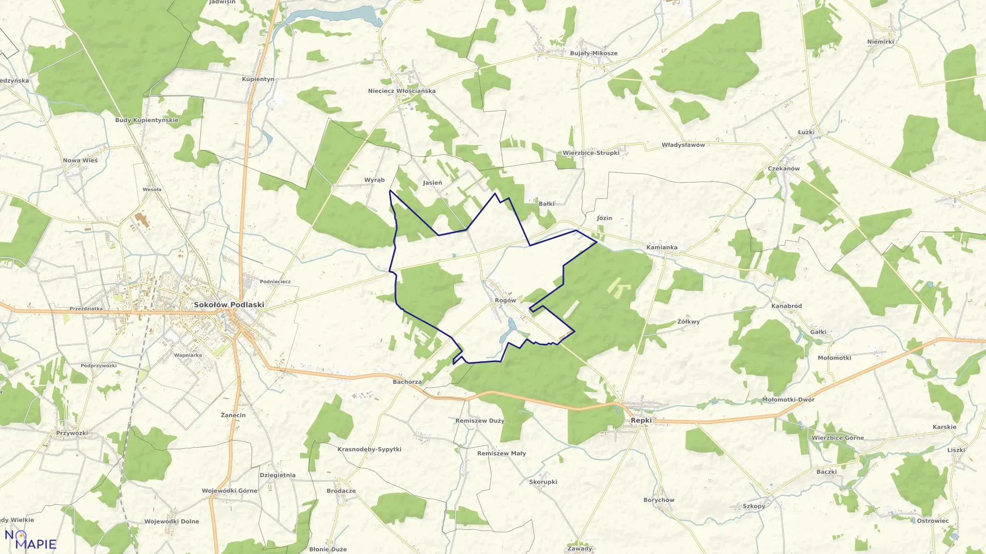 Mapa obrębu ROGÓW w gminie Repki